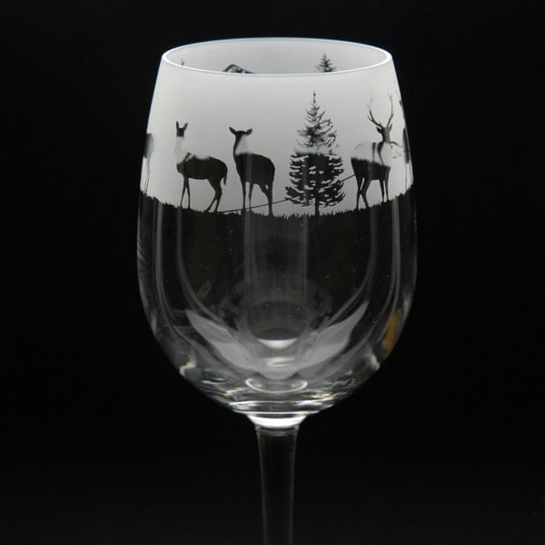 Glyptic Glass Art Stag Crystal Wine Glass - Hand Etched/Engraved Gift