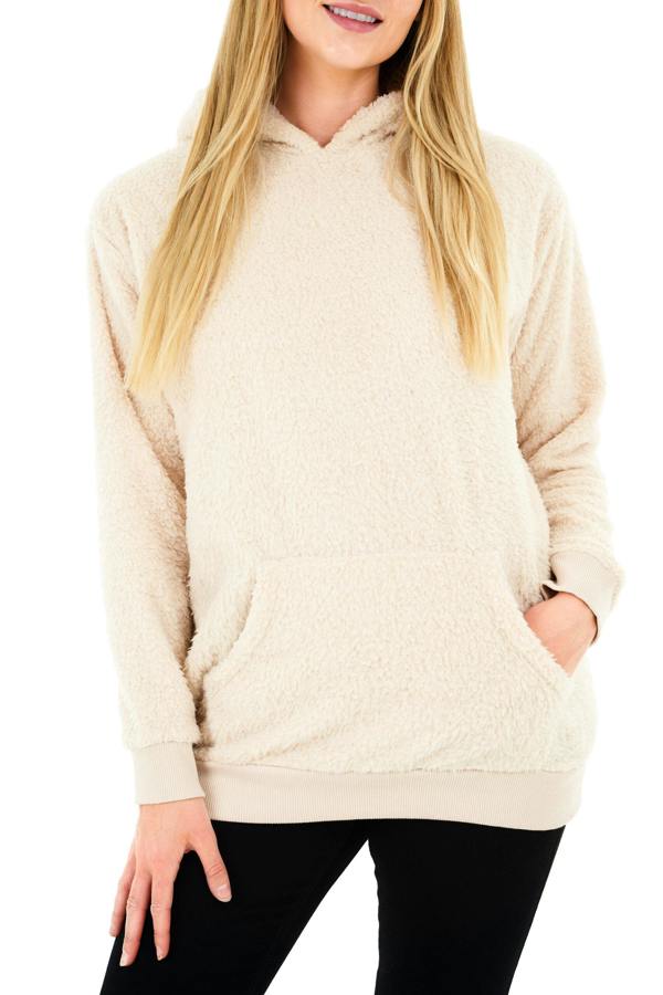 Smart Living Womens Teddy Fleece Longline Lounge Hoodie - Natural