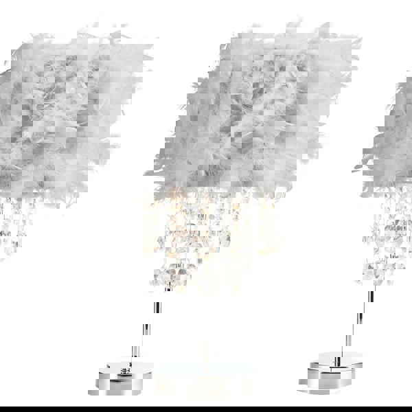 Chandelier Style Soft Grey Feather Table Lamp with Waterfall Drops Image 1