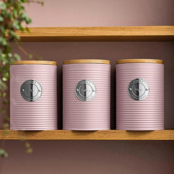 Cooks Professional 3 Piece Kitchen Storage Set with Bamboo Lids | Pink / Silver