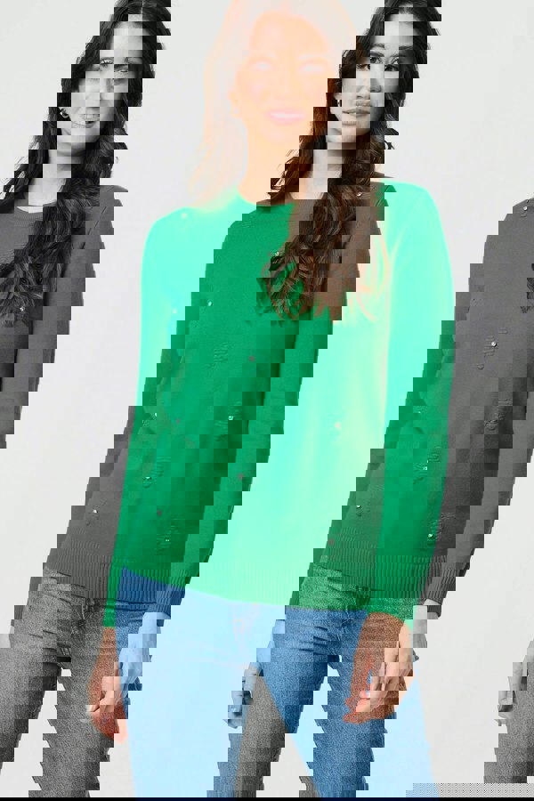 Green | Floral Gemstone Embellished Jumper
