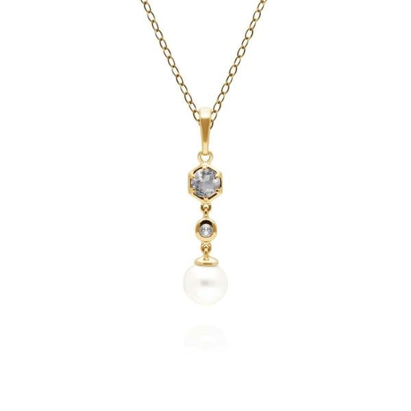 270P030109925 Modern Pearl & White Topaz Drop Pendant in Gold Plated Silver 1