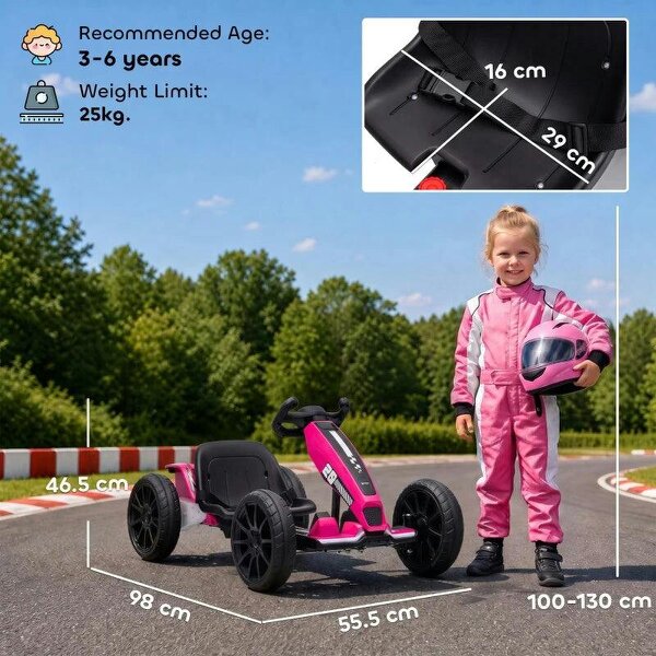 12V Electric Go Kart for Kids with Dual Motors, Adjustable Seat, Soft Start, LED Lights, EVA Wheels, for Age 3-6, Pink