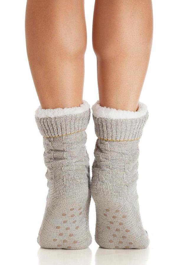 Ladies Chenille Cable Lurex Slipper Sock