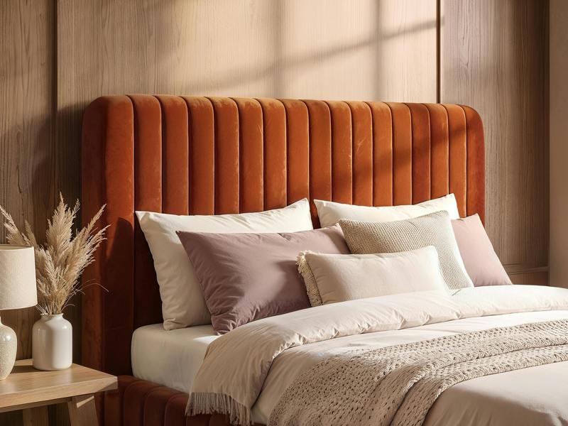SOLACE+CO Adelaide Upholstered Bed Frame Burnt Orange Kingsize