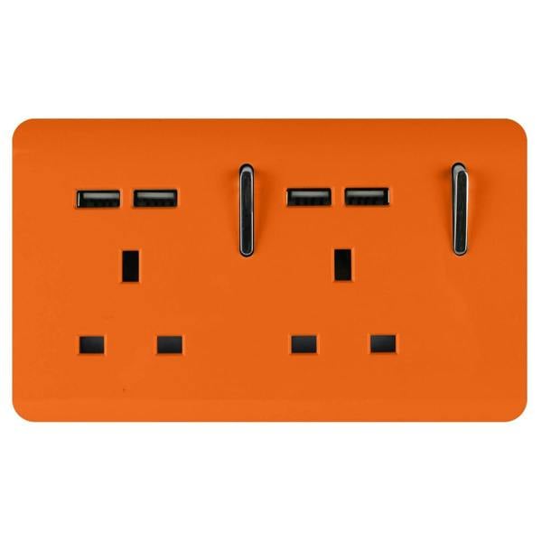 Trendi Switch 2 Gang 4 Port USB 2100mA Plug Socket in Sunset Orange