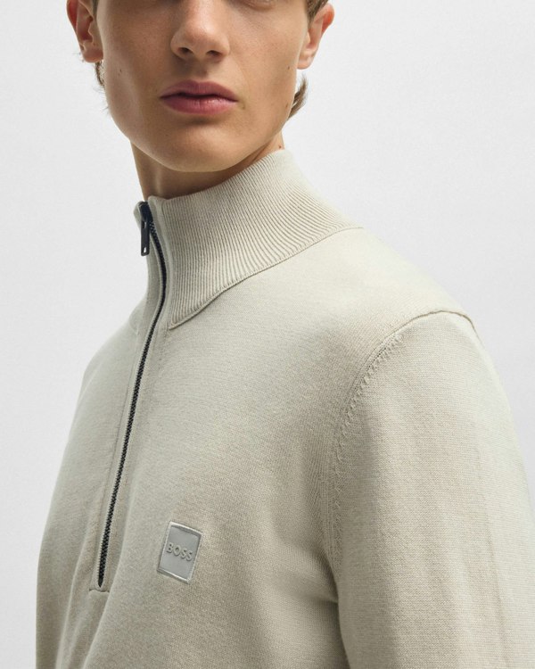 BOSS Orange Kanobix S Mens 1/4 Zip Jumper - Light Beige 271 - CHO - Designer Mens Jumpers