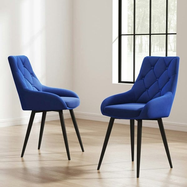 Set of 2 Dining Chair with Velvet Upholstery Green/Blue/Grey Dining Chairs Living and Home Blue
