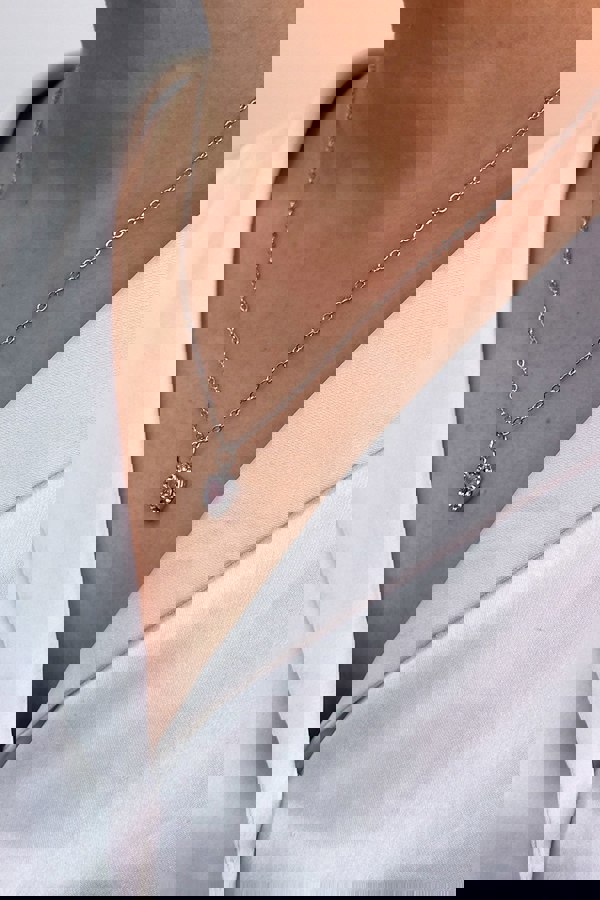 SVNX Pink Crystal Heart Pendant Necklace in Silver Colour - Gift Boxed