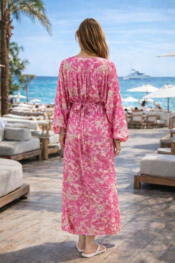 Tropical print embellished Viscose Kaftan