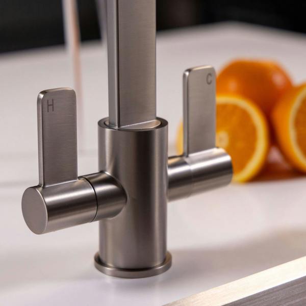 Flode Paddla | Dual Lever Kitchen Tap | Swan Neck Design | Brushed Steel