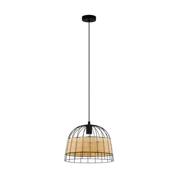 Hanging Ceiling Pendant Light Black & Wicker 1x 40W E27 Hallway Feature Lamp Loops