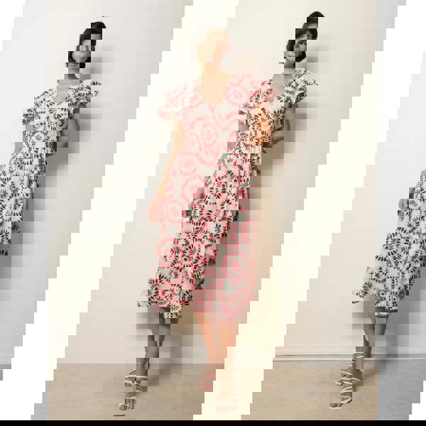 Blue Vanilla V Neck Frill Sleeve Printed Midi Dress