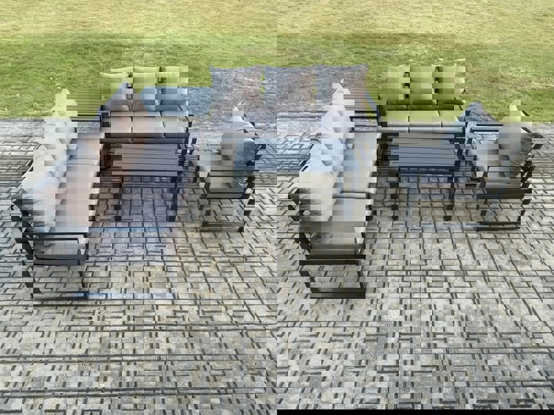 Fimous Aluminium 7 Seater Garden Furniture Outdoor Patio Sofa Set with Rectangular Coffee Table Armchair Side Table Dark Grey