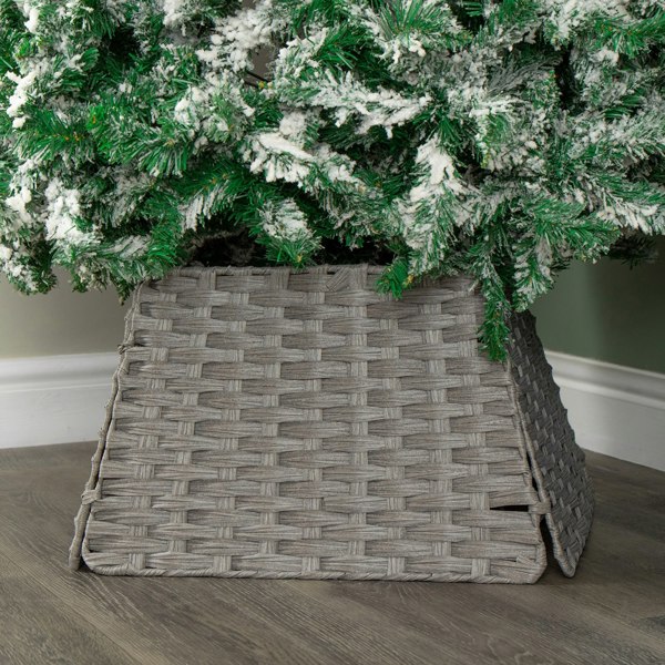 Samuel Alexander 47cm x 46cm Samuel Alexander Foldable Rattan Christmas Tree Skirt in Grey