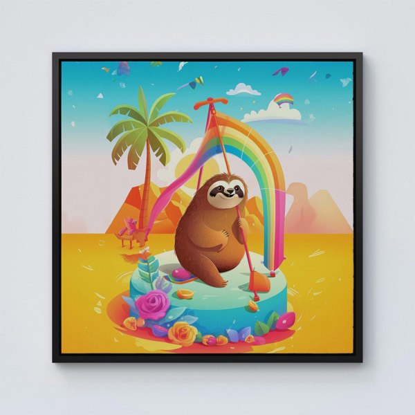 Warren Reed Sloth On A Beach Holiday Framed Canvas