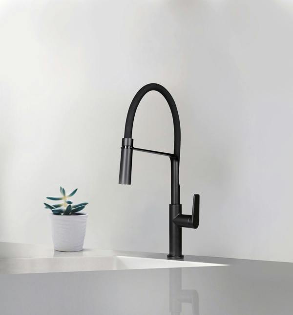 Riobel Mythic Mixer with Pull Down Spray Flexible Spout Matt Black Kitchen Tap