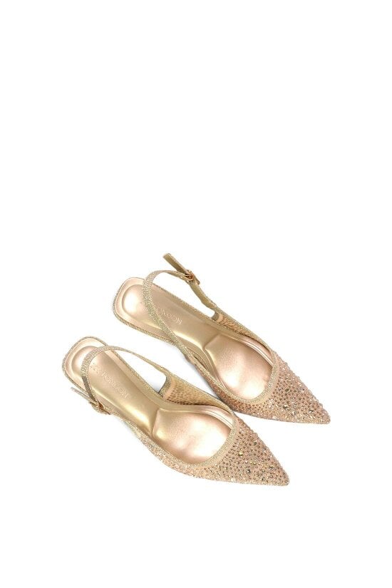 XY LONDON Diamante Slingback Court Shoes With Low Kitten Heel