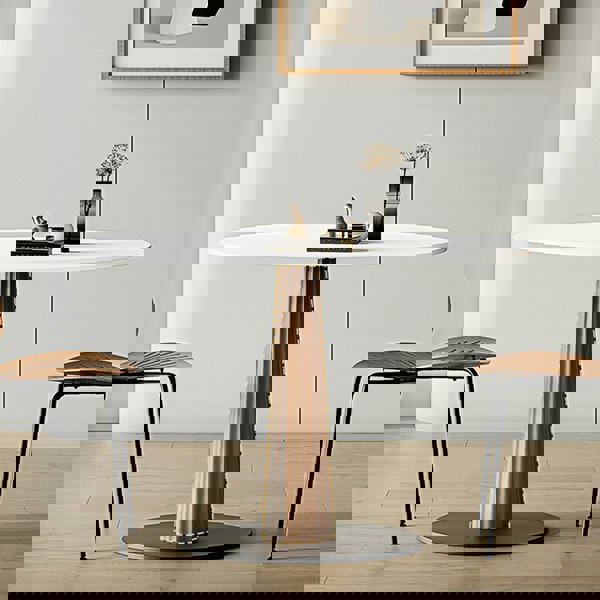 Anderson Small Round Dining Table, Sintered Stone & Solid Wood-Weilai Concept-Weilai Concept