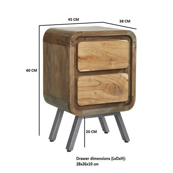 Wyld Haus Los Angeles Reclaimed Wood and Metal 2 Drawer Bedside Table