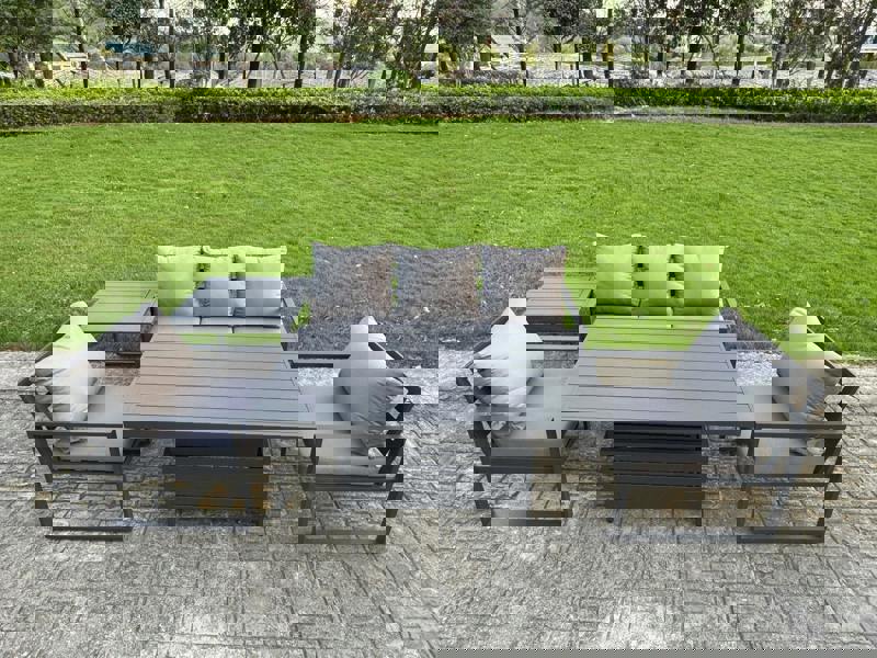 Fimous 5-Piece Aluminium Garden Furniture Sets 5 Seater Outdoor Sofa Set with Adjustable Rising Lifting Dining Table 2 Chairs Side Table