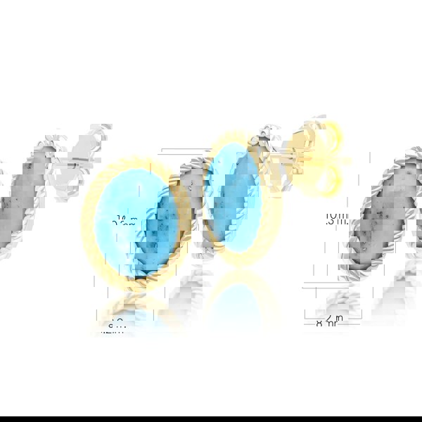 Gemondo Classic Oval Turquoise Cabochon Stud Earrings in 9ct Yellow Gold