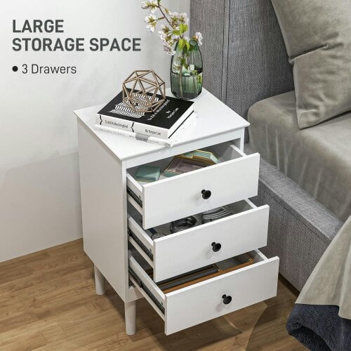 Wyld Haus Latato Wooden White Set Of 2 Bedside Tables with 3 Drawers