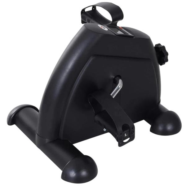 Black portable mini exercise bike with hand pedals, under-desk design
