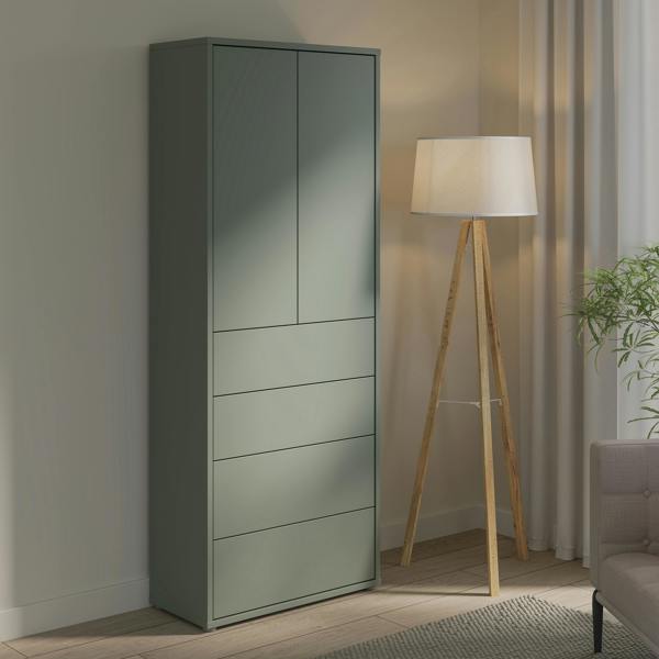 Furniture To Go Alice Springs Tall Storage Cabinet with Push-to-Open Doors & 4 Drawers in Sage Green