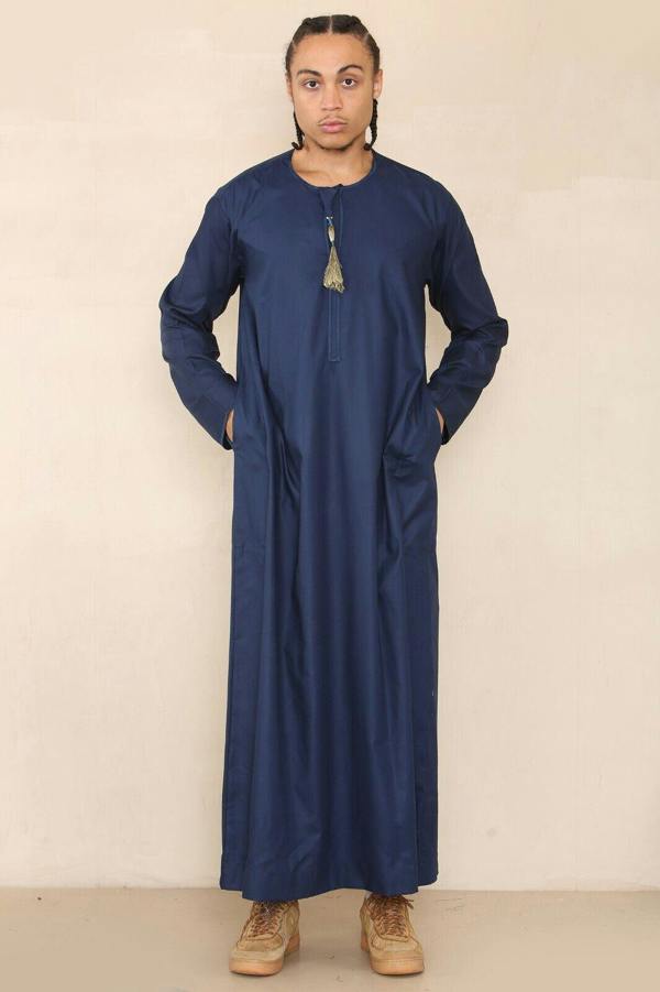 Infinity Leather Mens Thobe Jubba Saudi Islamic Arab Eid Emirati Kaftan Jubbah Tassel Robe