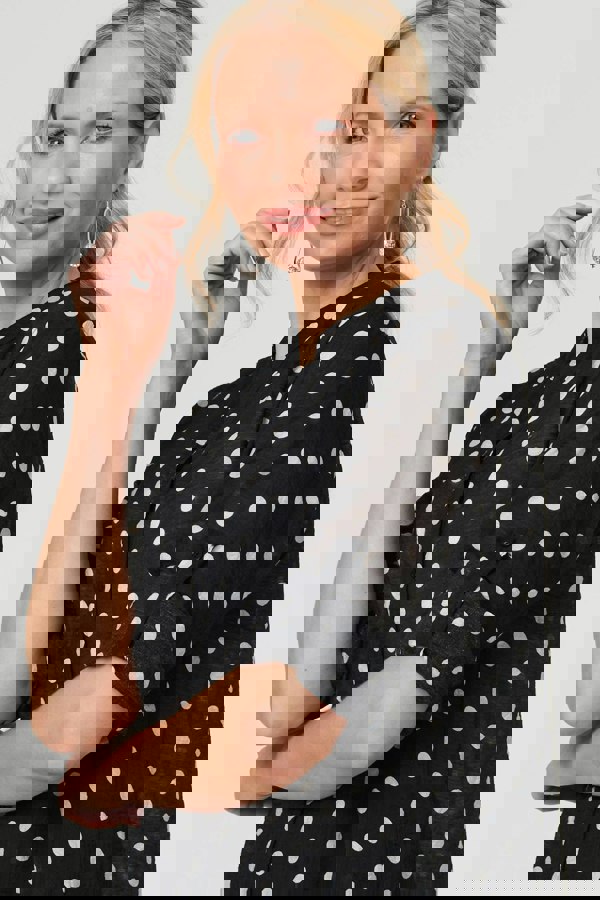 Black | Polka Dot Print Long Sleeve Tunic Shirt
