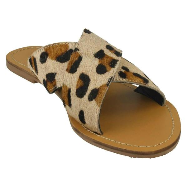Leather Collection Ladies Leather Collection Flat Cross Over Mules F00236