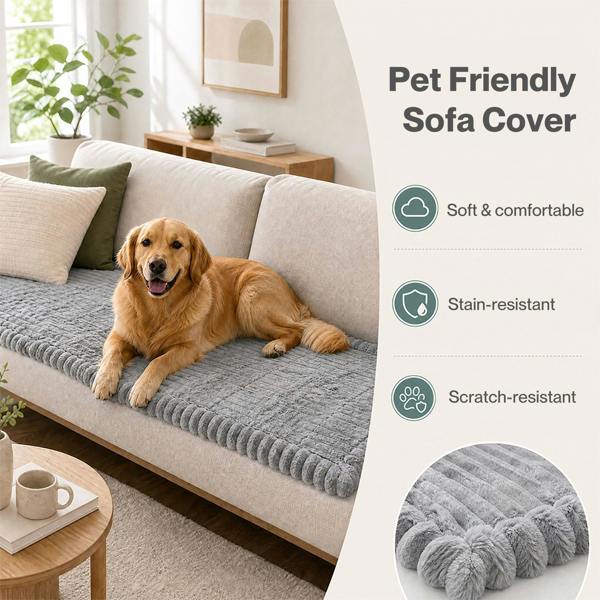 Marlow Corduroy Sofa Cover Pet Friendly Non Slip Washable 70 x 150cm Light Grey