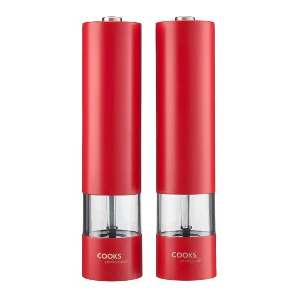 Cooks Professional Electric Salt and Pepper Mill Set  | Red
