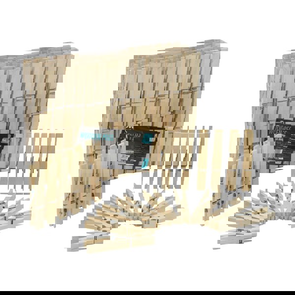 JVL Plastic Peg Basket, Grey with 102 Birch Wood Pegs, Brown