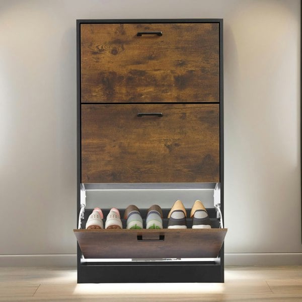 Rafaelo Mobilia 3 Drawer Shoe Storage Cabinet Rustic