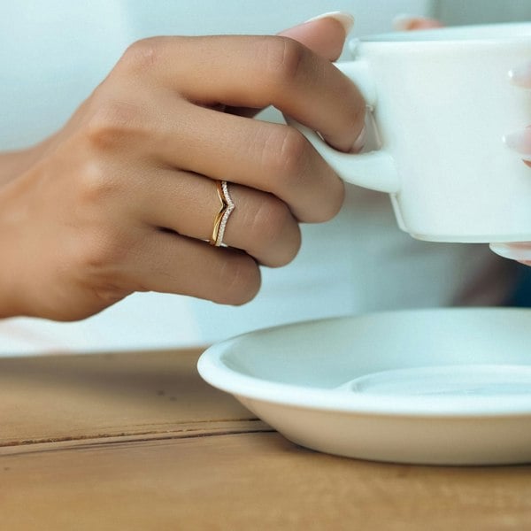 Spero London Sterling Silver Wishbone Stacker V Ring Set