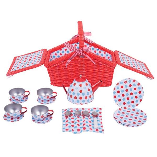 Bigjigs Toys Red Wicker Basket And Tea Set