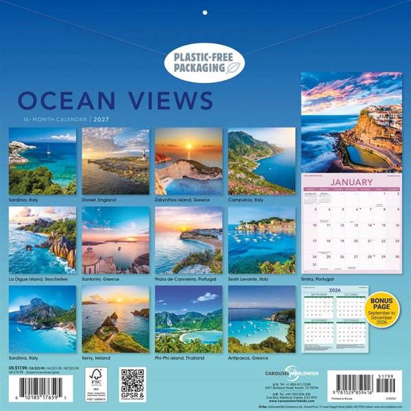 Ocean Views Calendar 2027, Wall Calendars, Month To View, Natural World, Gift