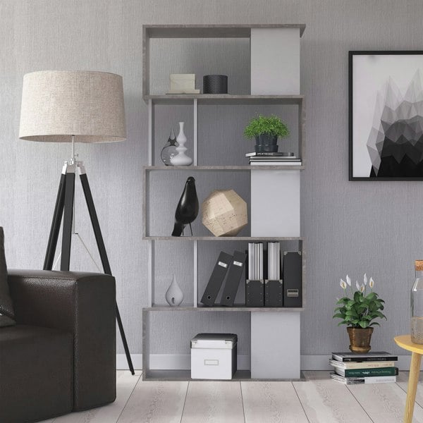 Furniture To Go Maze Open Bookcase 4 Shelves in Concrete and White