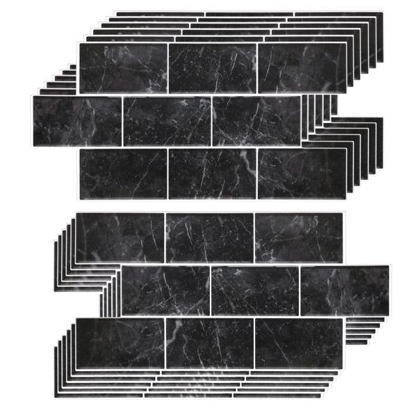 WALPLUS WT1901 - Black Marble Stone Tile Sticker 6 x 12 inches / 15.4 x 30.5 cm  - 12pcs in a pack