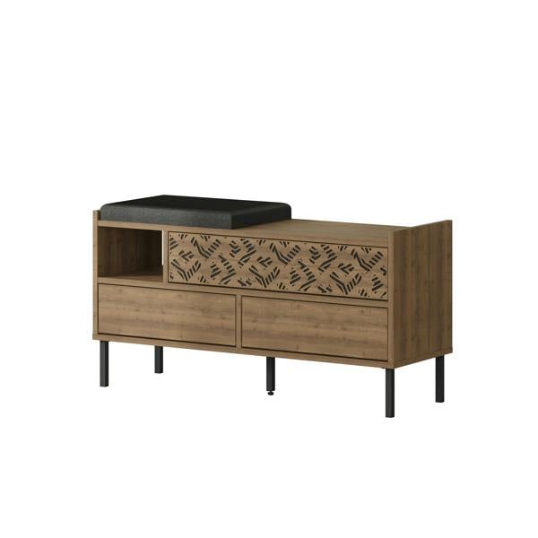 Decortie Heaton Shoe Bench w/ Fabric Cushion Seat 3-door Storage Cabinet 111(W)x37(D)x56.5(H)cm Metal Legs Hallway