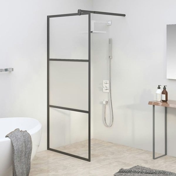 Berkfield Walk-in Shower Wall 90x195 cm Half Frosted ESG Glass Black