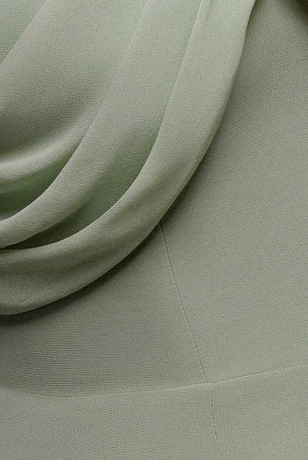 Chiffon Cowl Off Shoulder Wing Tiered Midi Dress - Sage Green DR4843