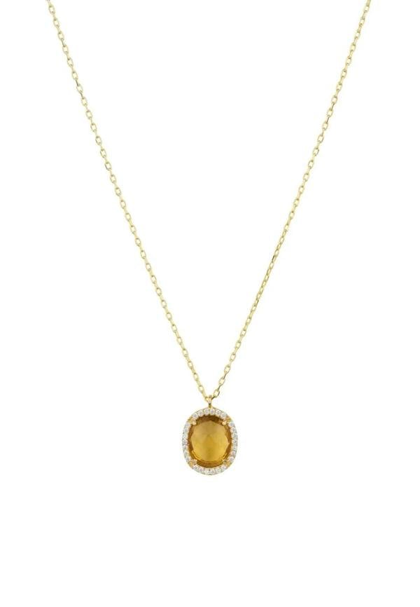 Beatrice Oval Gemstone Pendant Necklace Gold Citrine Hydro - LATELITA Necklaces