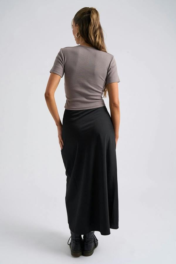 Urban Bliss Black Satin Bias Cut Midi Skirt