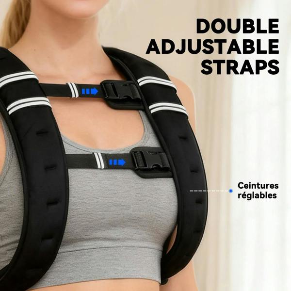Black weighted vest with double adjustable straps and reflective bands