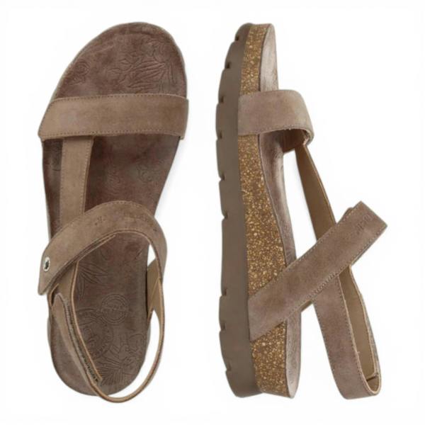 Panama Jack Selma B18 - Women’s Wedge Stone Grey Suede Leather Sandals