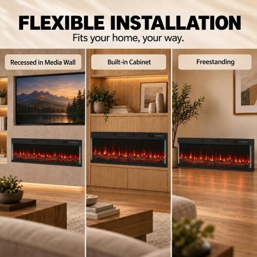HOMCOM 153cm/60" 3-Sided Electric Fireplace Insert, Freestanding/Recessed