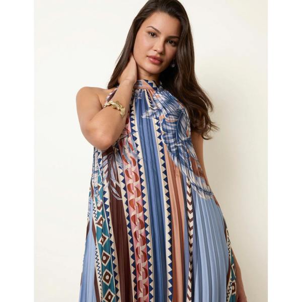 Blue Vanilla Satin Pleated Dress
